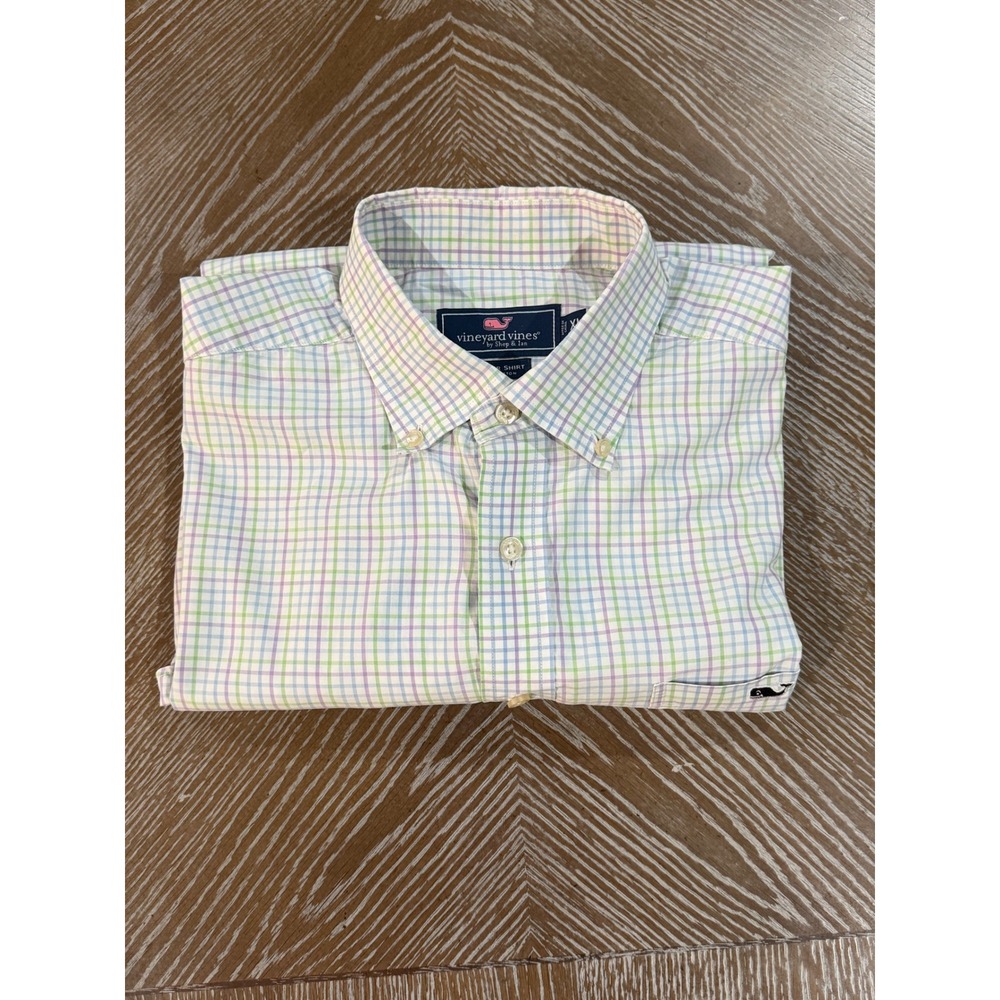Vineyard Vines Tucker Shirt Mens XL Plaid Button Down Blue Green Purple Cotton - Picture 6 of 6